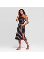 Women's Striped Sleeveless Square Neck Side Button Midi Dress - Xhilaration Black S