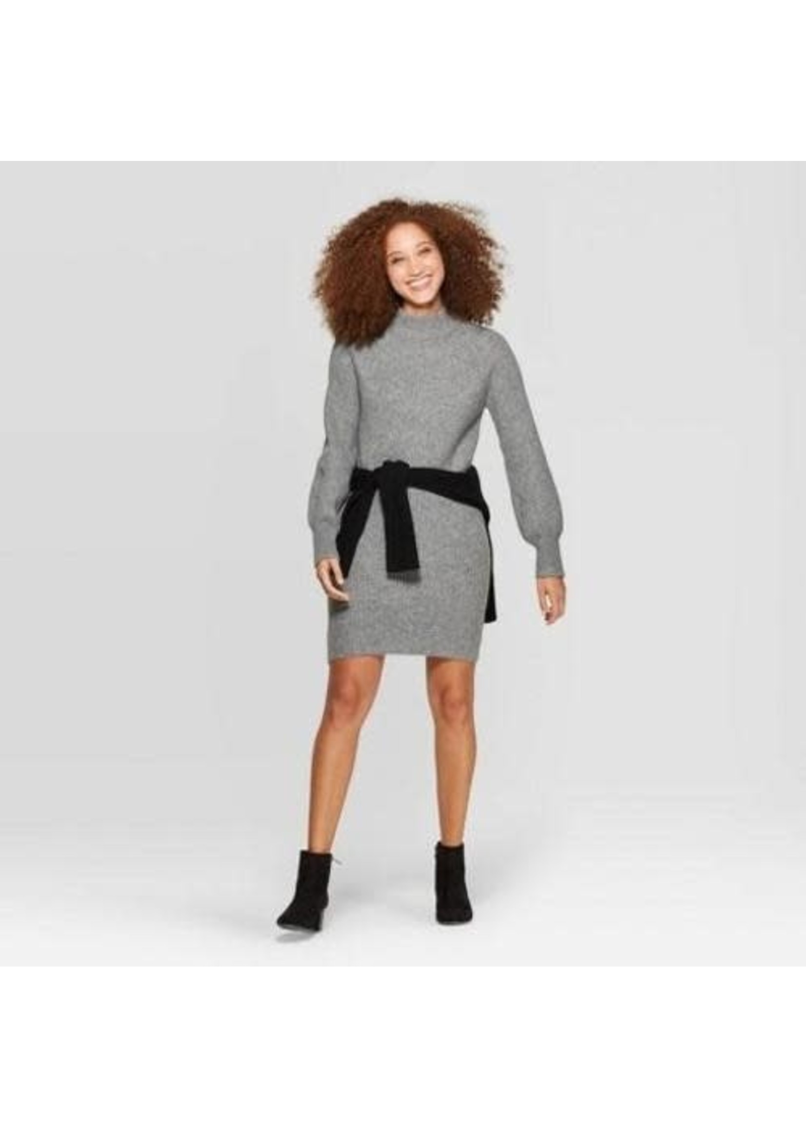 Women's Long Sleeve Mock Turtleneck Sweater Dress - A New Day Heather Gray S
