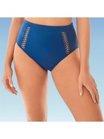 Women's Slimming Control Mesh Inset High Waist Bikini Swim Bottom - Beach Betty By Miracle Brands Navy M