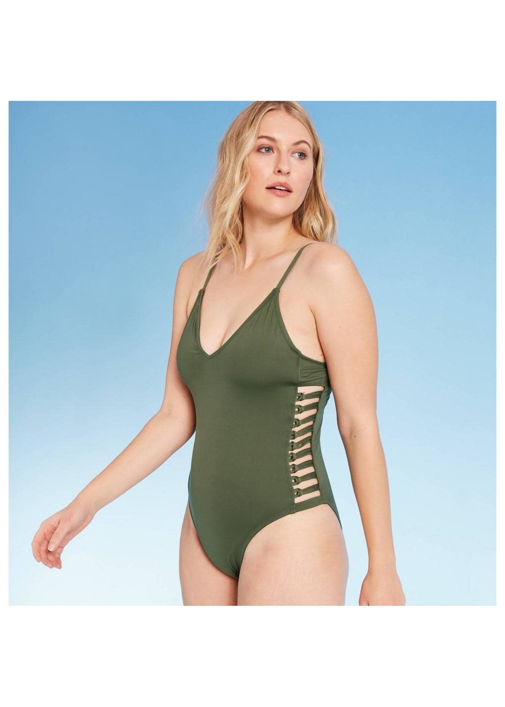 Women's Strappy Side One Piece Swimsuit - Shade & Shoreâ„¢ Palm Green L