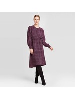 Women's Printed Cuffed Long Sleeve Round Neck Keyhole A-Line Dress - Prologue Purple M