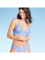 Women's Ribbed Lightly Lined Long Line Triangle Bikini Top - Shade & Shoreâ„¢ Light Blue Stripe 36D