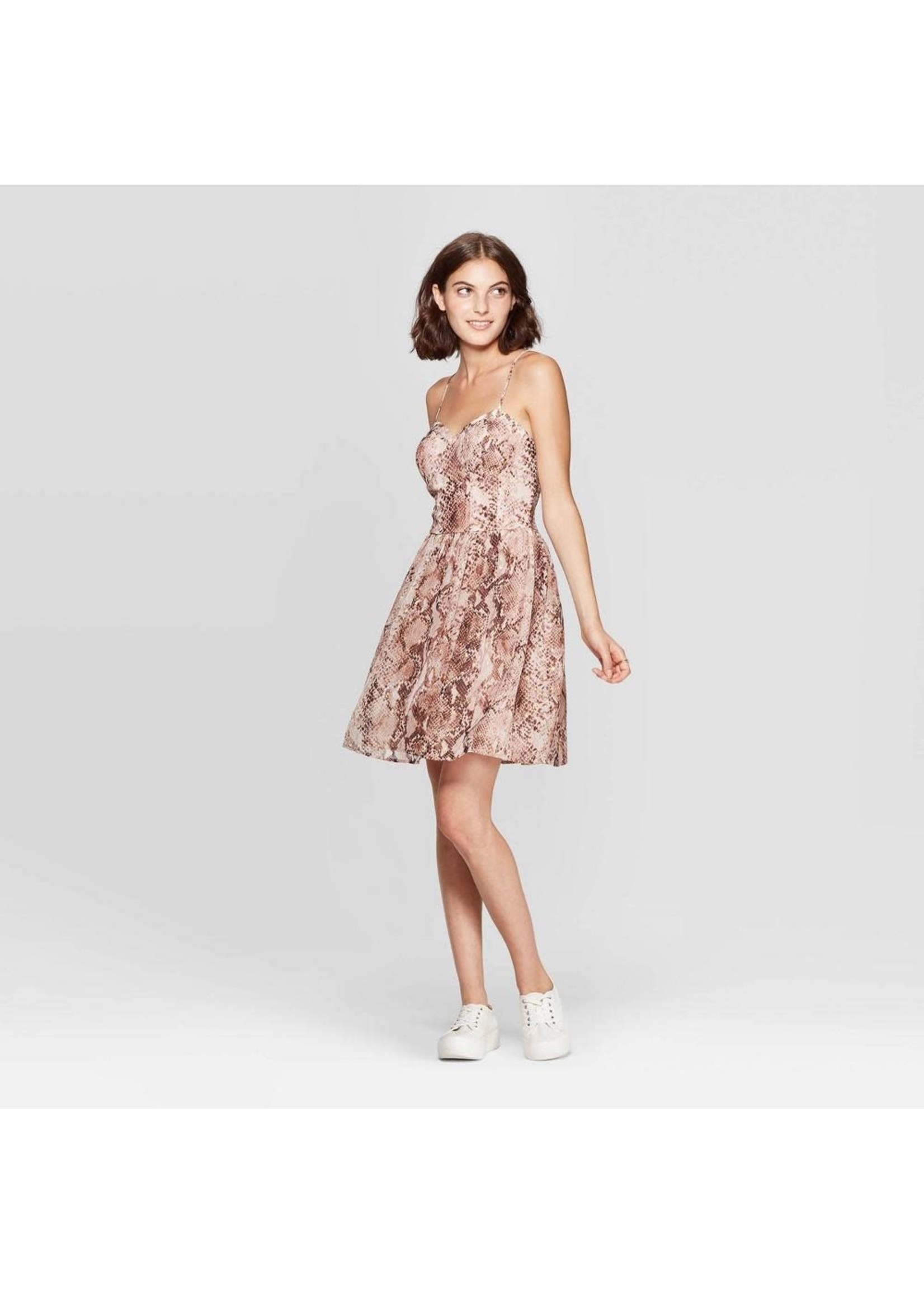 Women's Snake Skin Print Sleeveless Sweetheart Neck Shine Bra Cup Mini Dress - Xhilaration Blush S