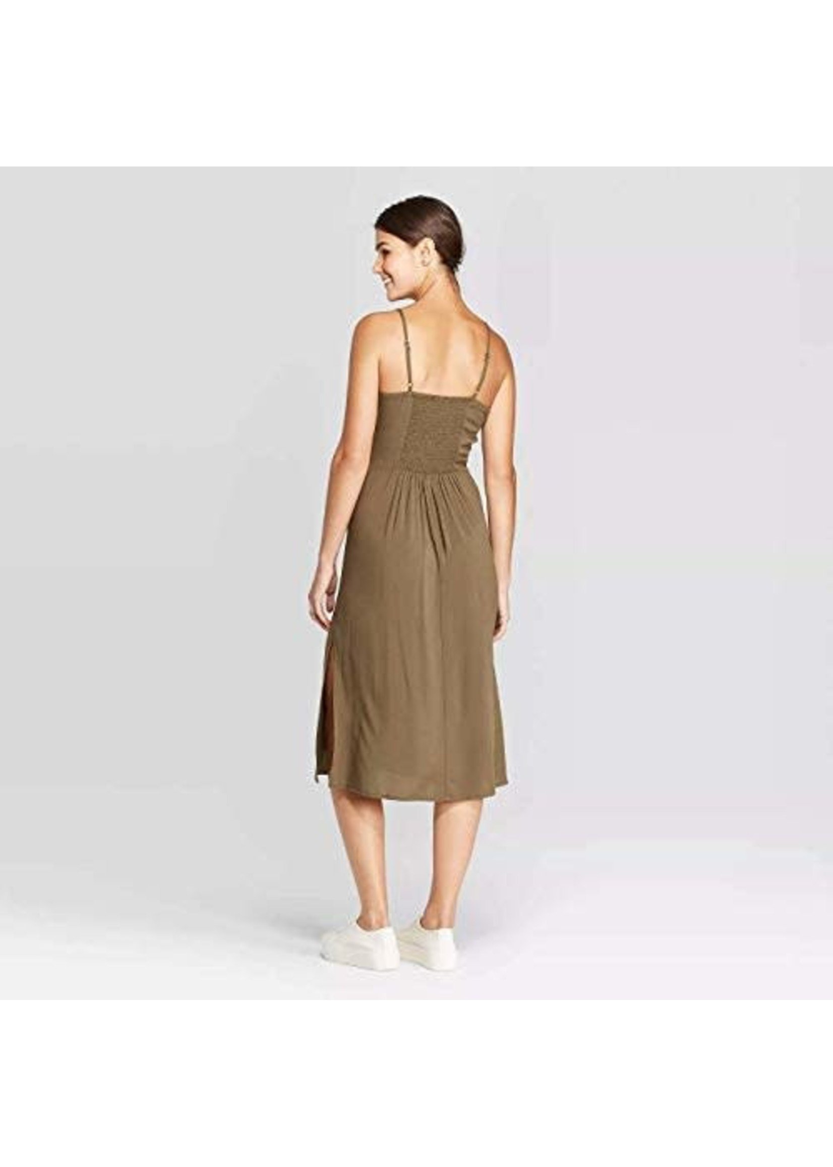 Women's Sleeveless Square Neck Side Button Midi Dress - Xhilaration OliveXXL