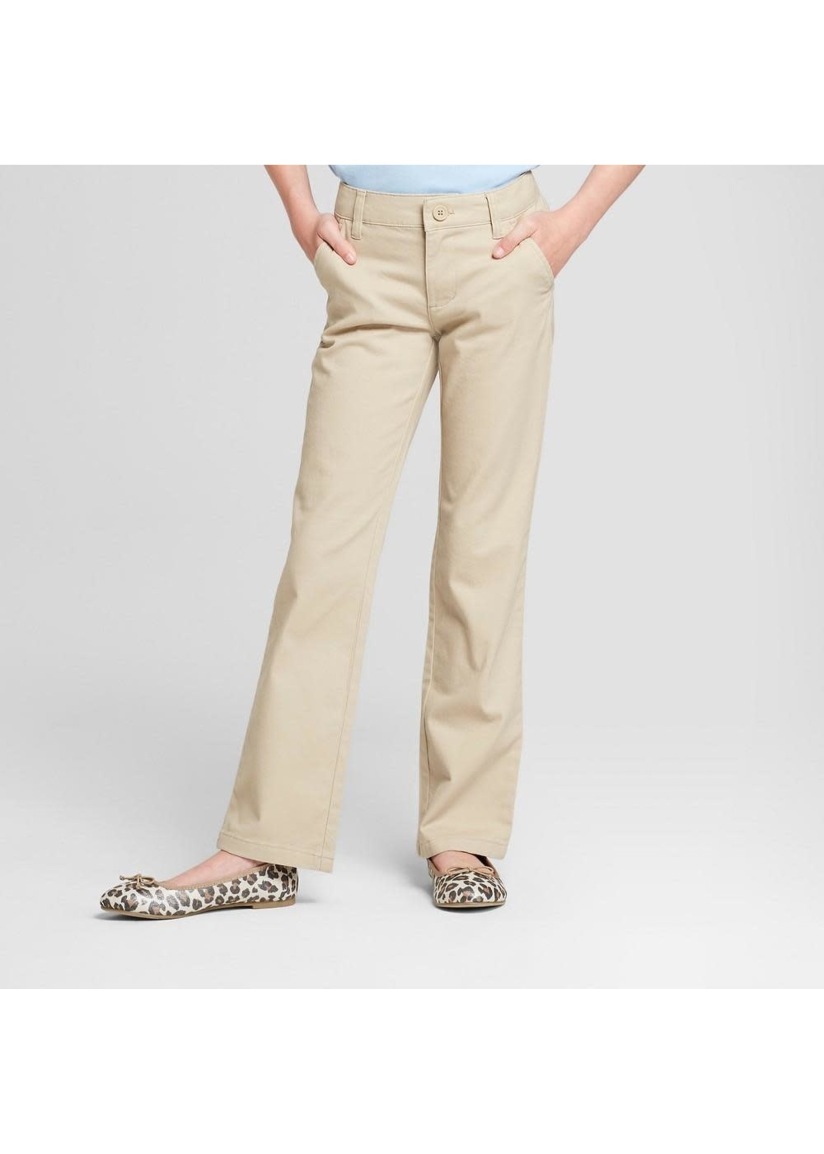 Girls' Bootcut Twill Uniform Chino Pants - Cat & Jack™ Khaki 4