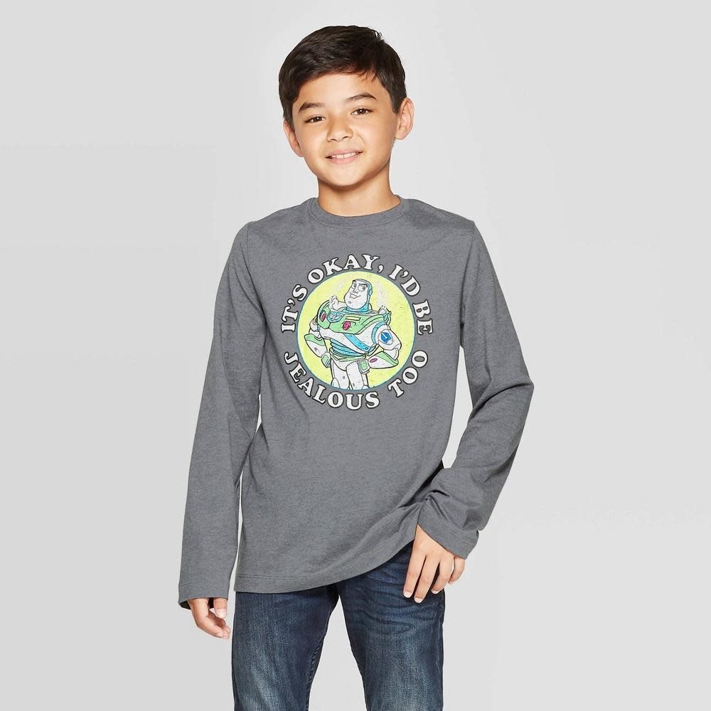 Boys Buzz Lightyear Long Sleeve T Shirt Charcoal Heather M D3   Boys Buzz Lightyear Long Sleeve T Shirt Charcoal H 