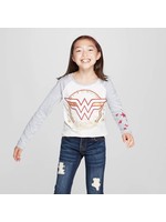 Girls' Wonder Woman Circle Shield Long Sleeve T-Shirt - White/Gray XL