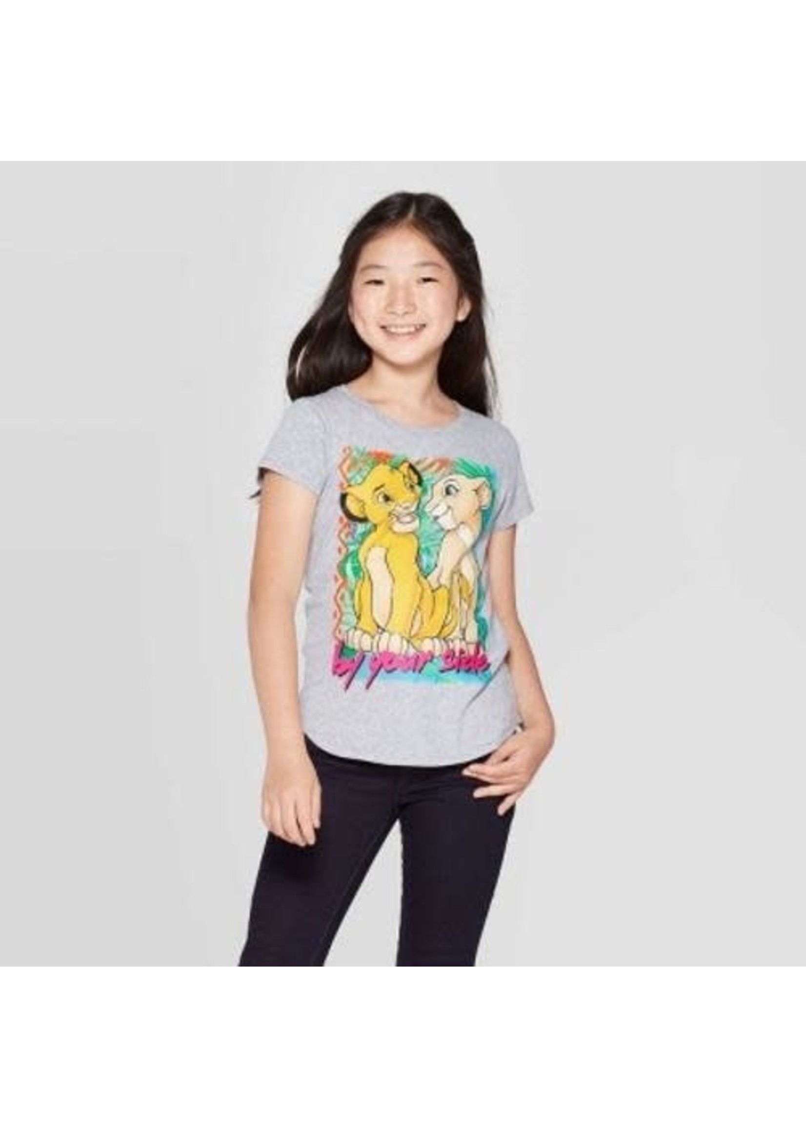 Girls' The Lion King Simba and Nala "By Your Side" Short Sleeve T-Shirt - Heather Gray S