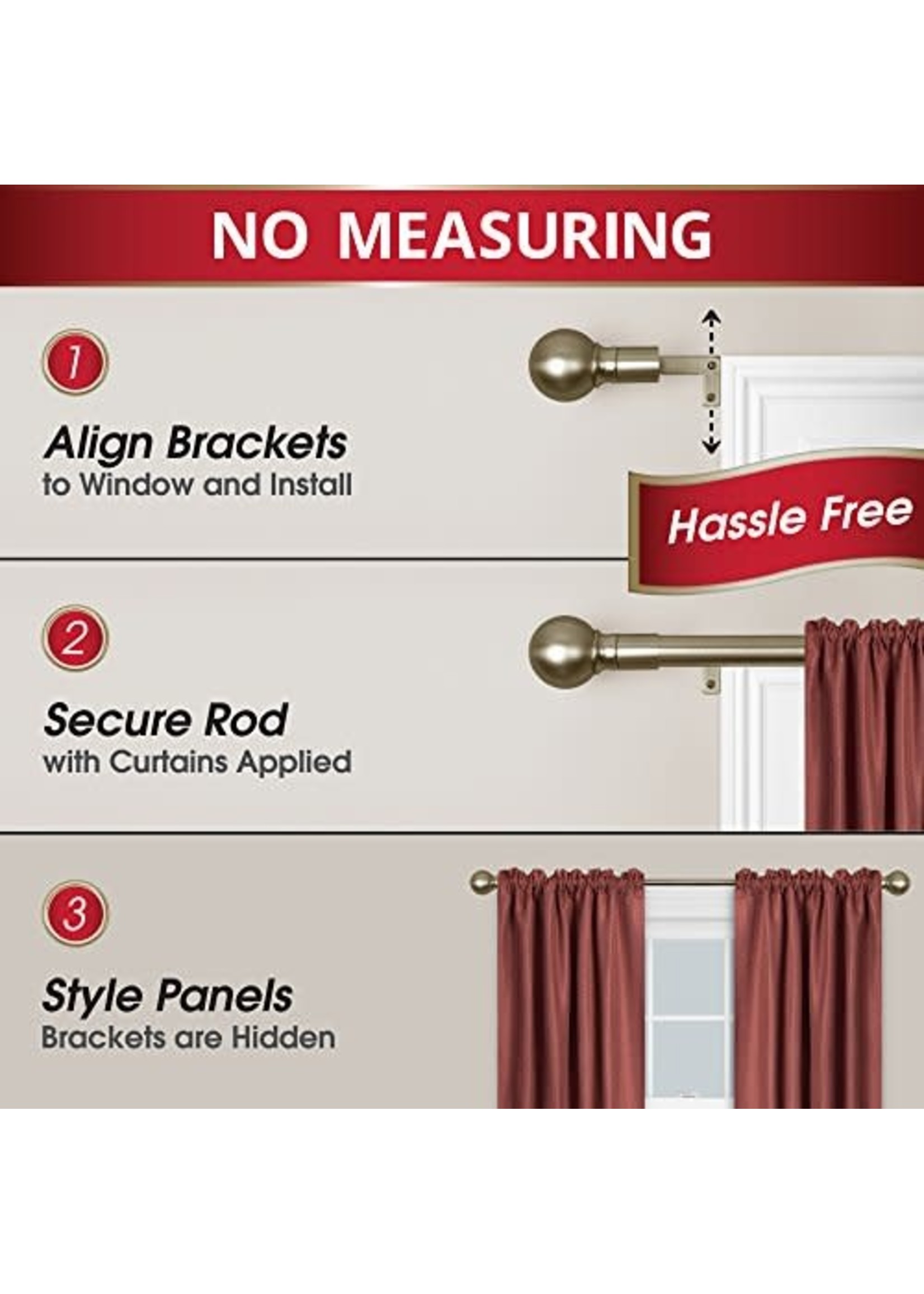 18"x48" Easy Install Drapery Window Rod Antique Brass - Smart Rods