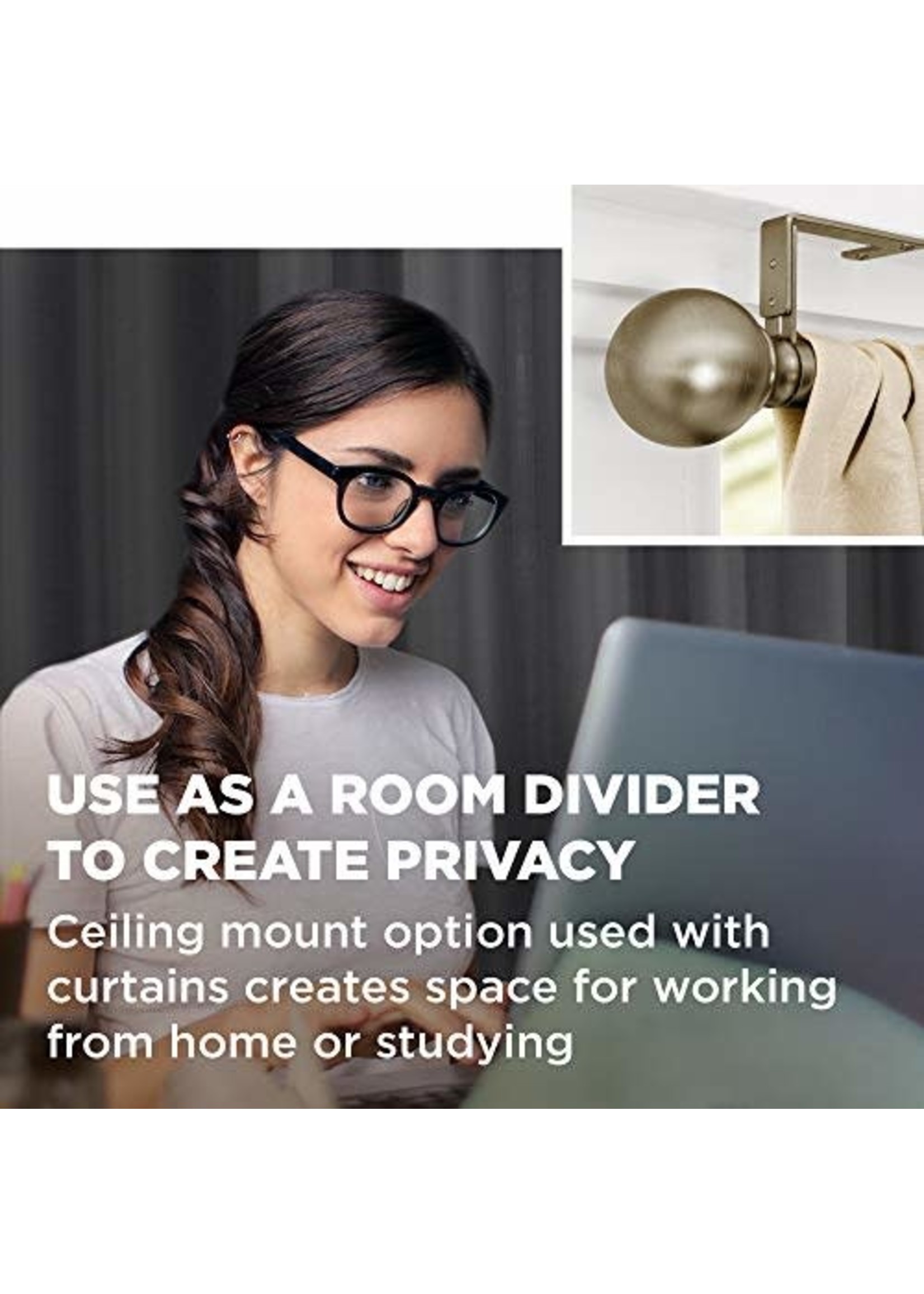 18"x48" Easy Install Drapery Window Rod Antique Brass - Smart Rods