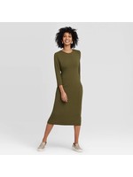 Women's Long Sleeve Rib Knit Dress - A New Dayâ„¢ Green XS