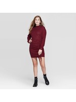 Women's Long Sleeve Mock Turtleneck Cinched Bottom Sweater Mini Dress - Xhilarationâ„¢ Burgundy XS