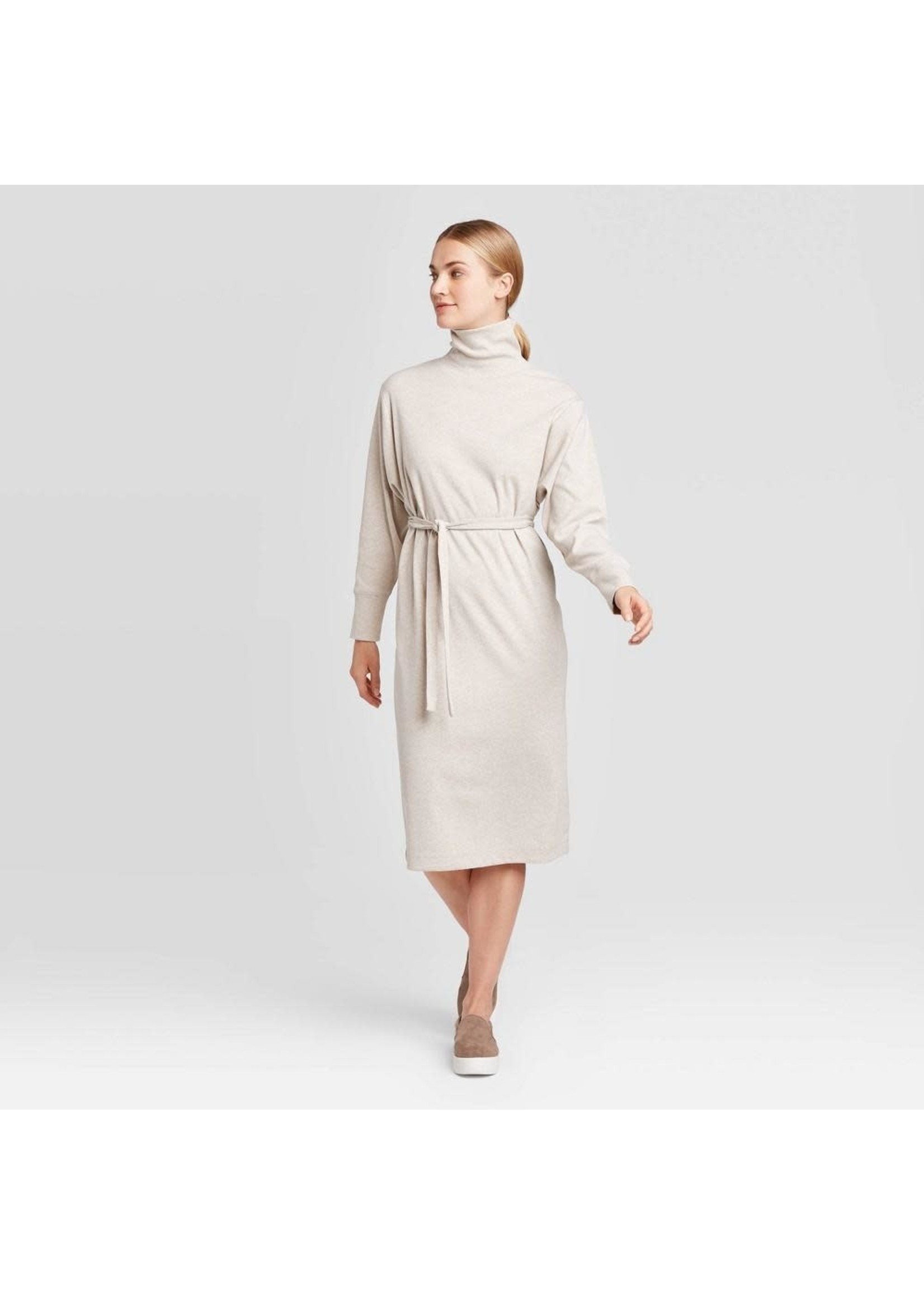Women's Long Sleeve Mock Turtleneck T-Shirt Midi Dress - Prologueâ„¢ Cream XS