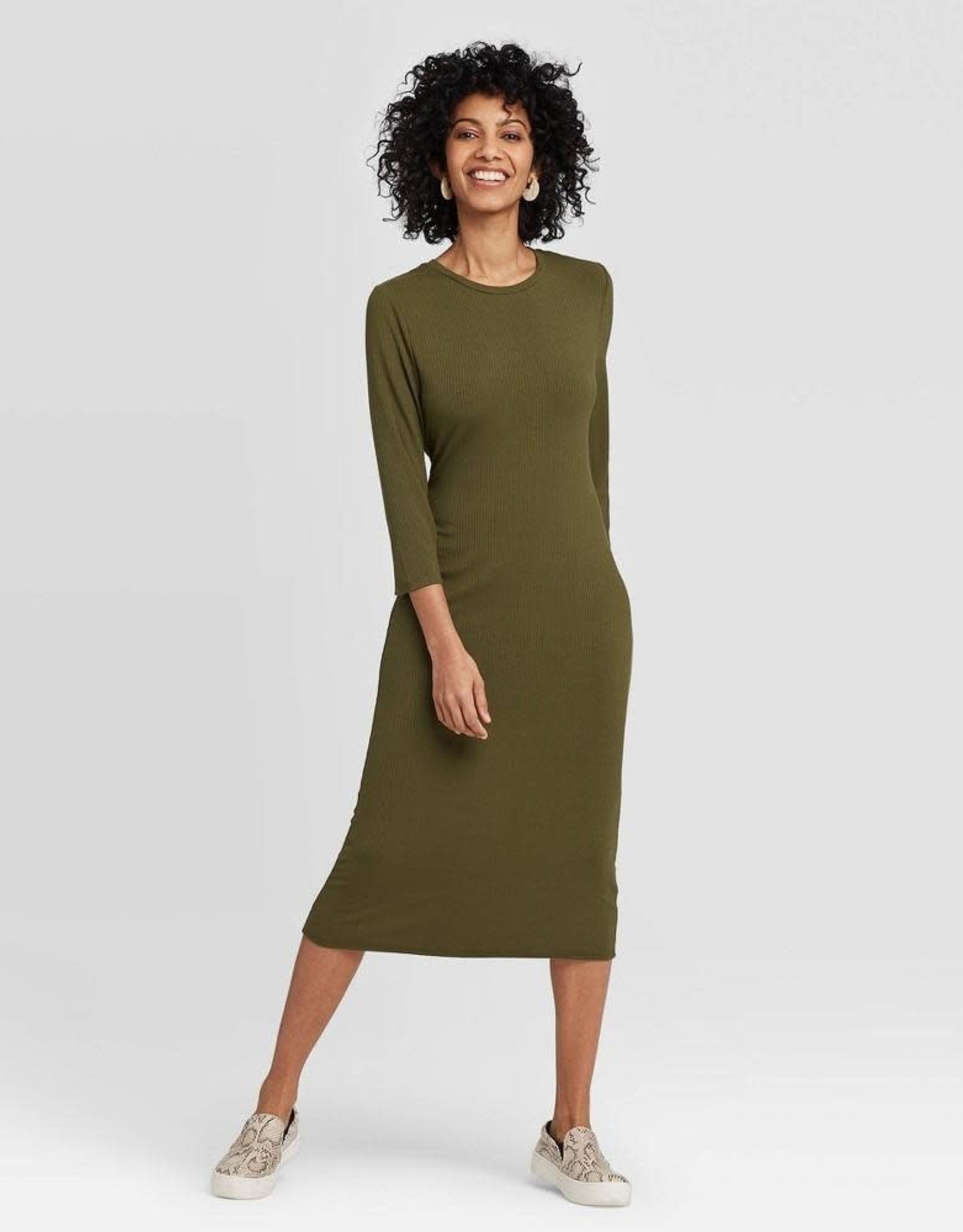 long sleeve rib knit dress