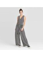 Women's Striped Sleeveless V-Neck Wrap Knit Jumpsuit - Xhilarationâ„¢ Black/White M