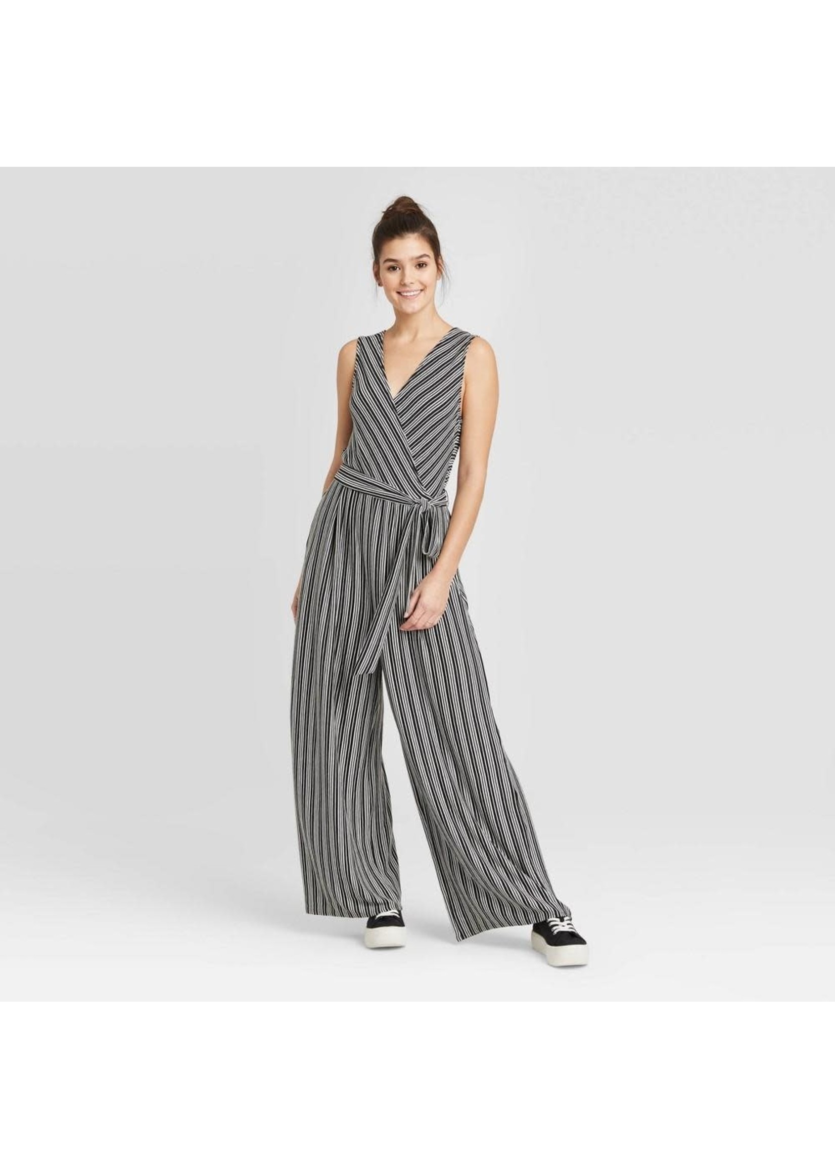 Women's Striped Sleeveless V-Neck Wrap Knit Jumpsuit - Xhilarationâ„¢ Black/White M