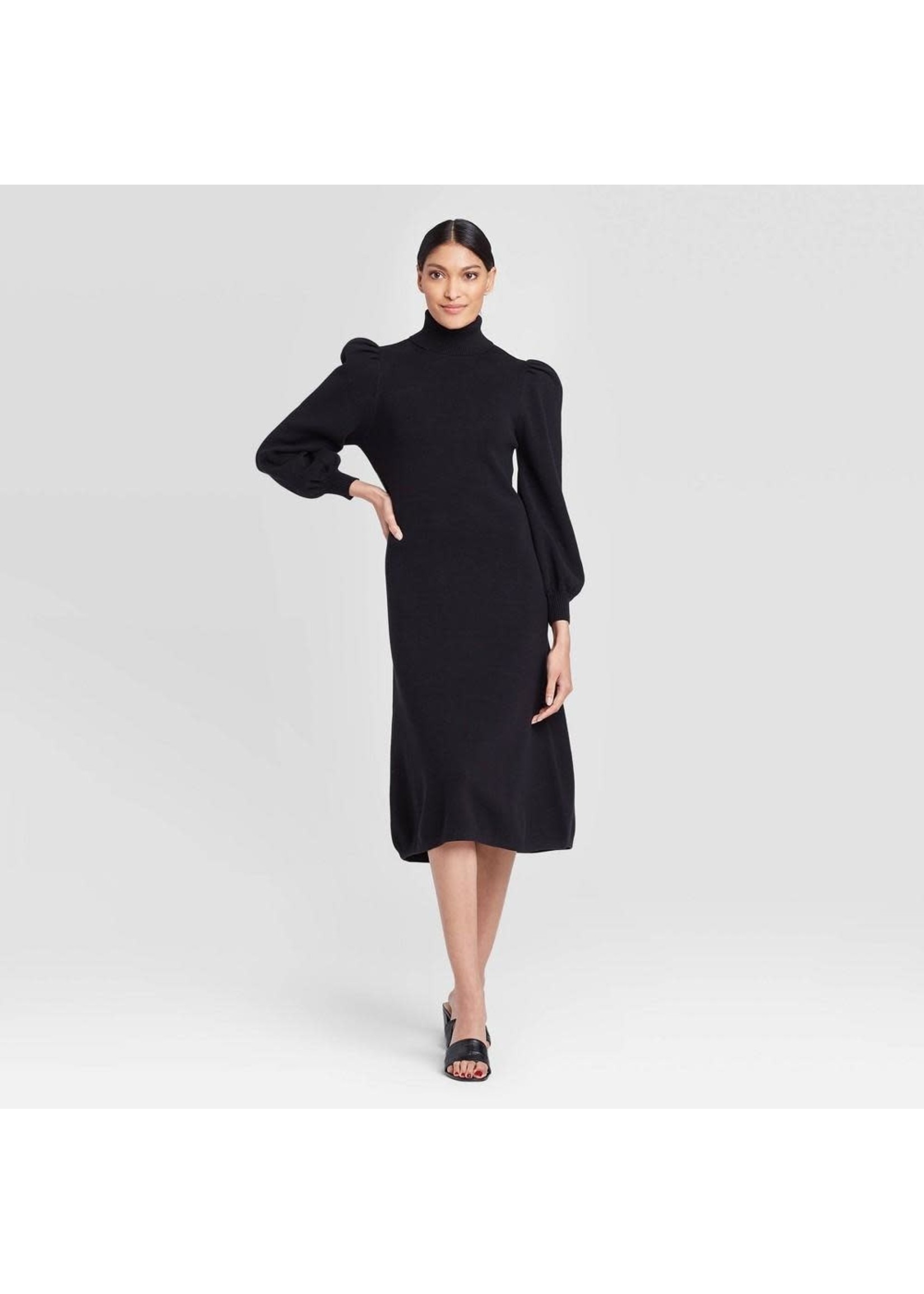 Women's Puff Long Sleeve High Neck Sweater Dress - Who What Wearâ„¢ Black M
