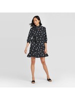 Women's Polka Dot 3/4 Sleeve Shift Dress - Who What Wearâ„¢ Black M