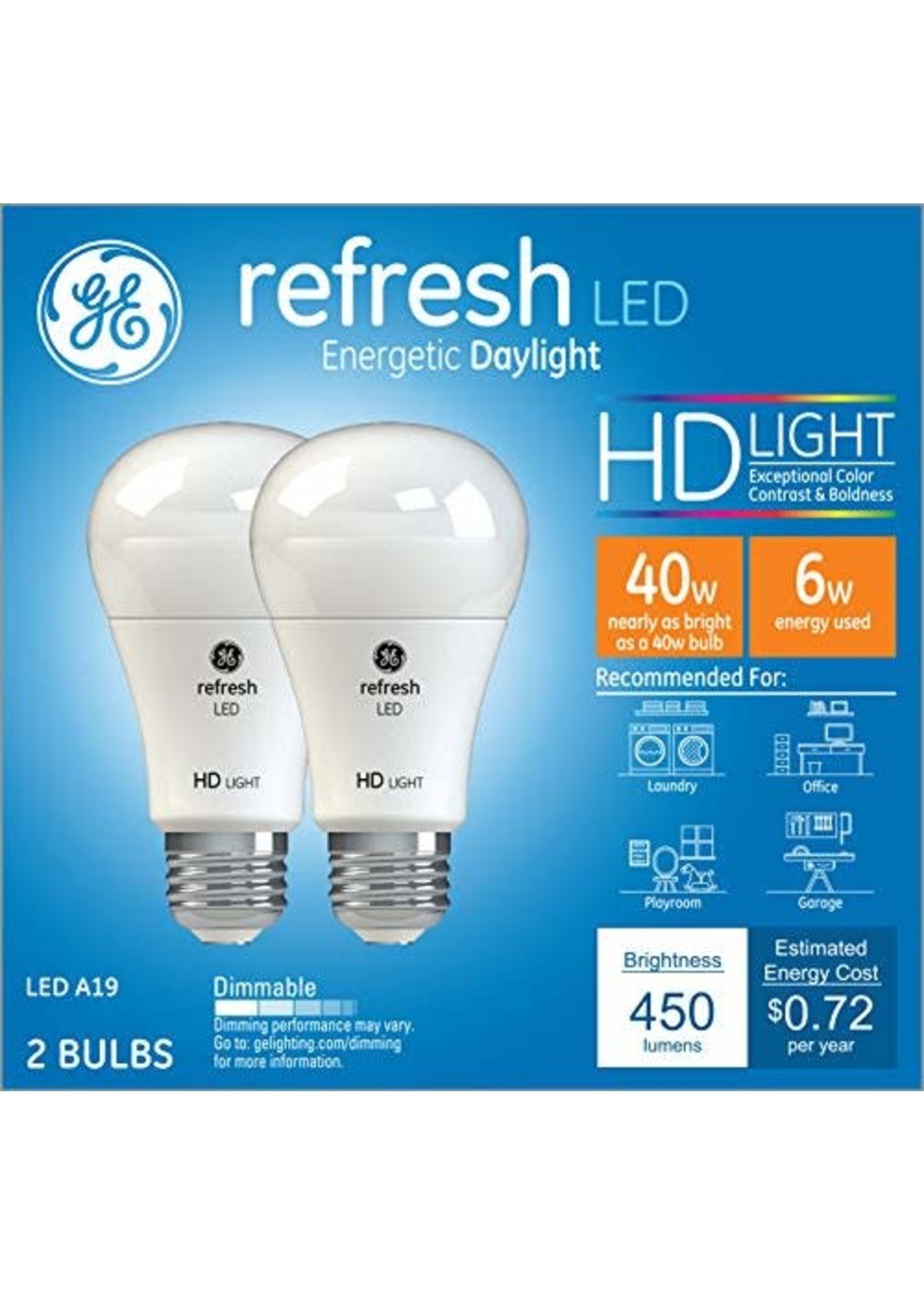 Refresh Light Bulb LED 40W Long Life Dimming 2pk LED A19