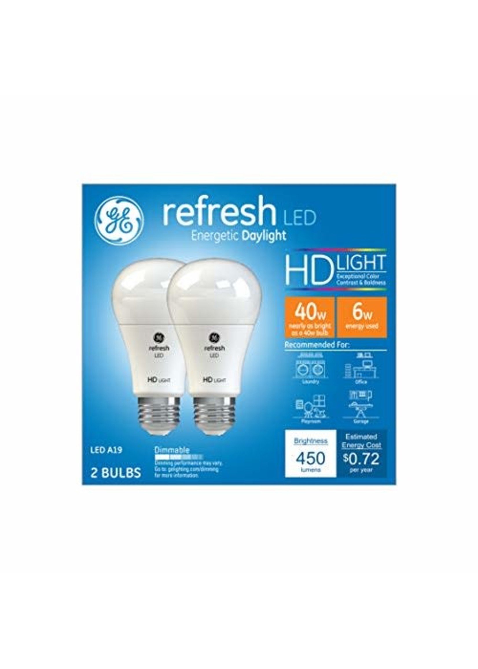 Refresh Light Bulb LED 40W Long Life Dimming 2pk LED A19