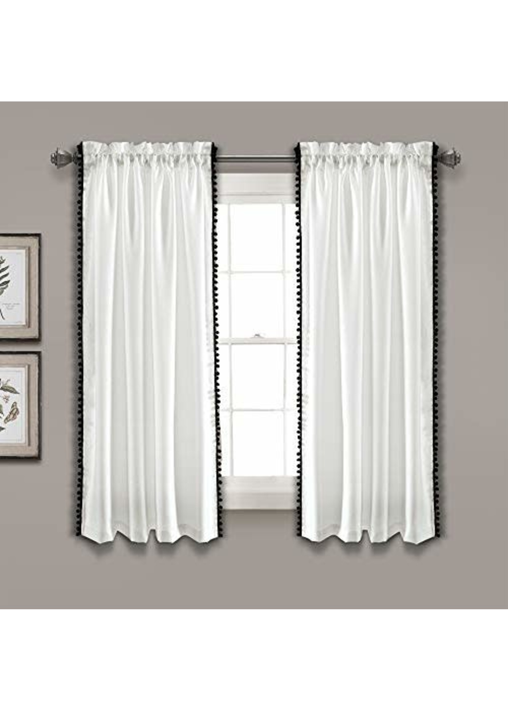 50"x63" Pom Pom Window Curtain Panel Black - Lush Décor