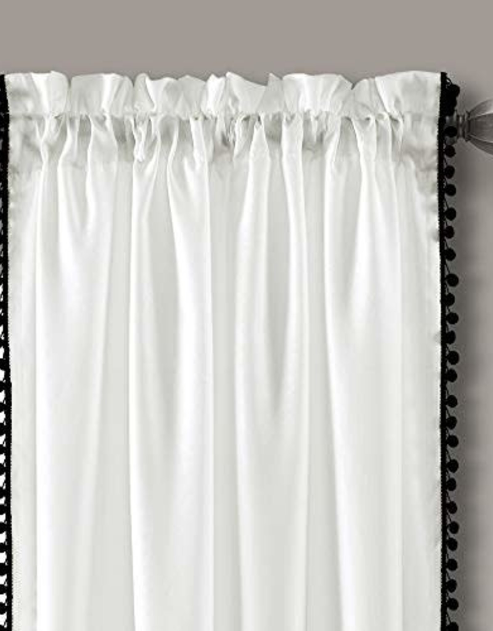 50"x63" Pom Pom Window Curtain Panel Black Lush Décor D3 Surplus Outlet