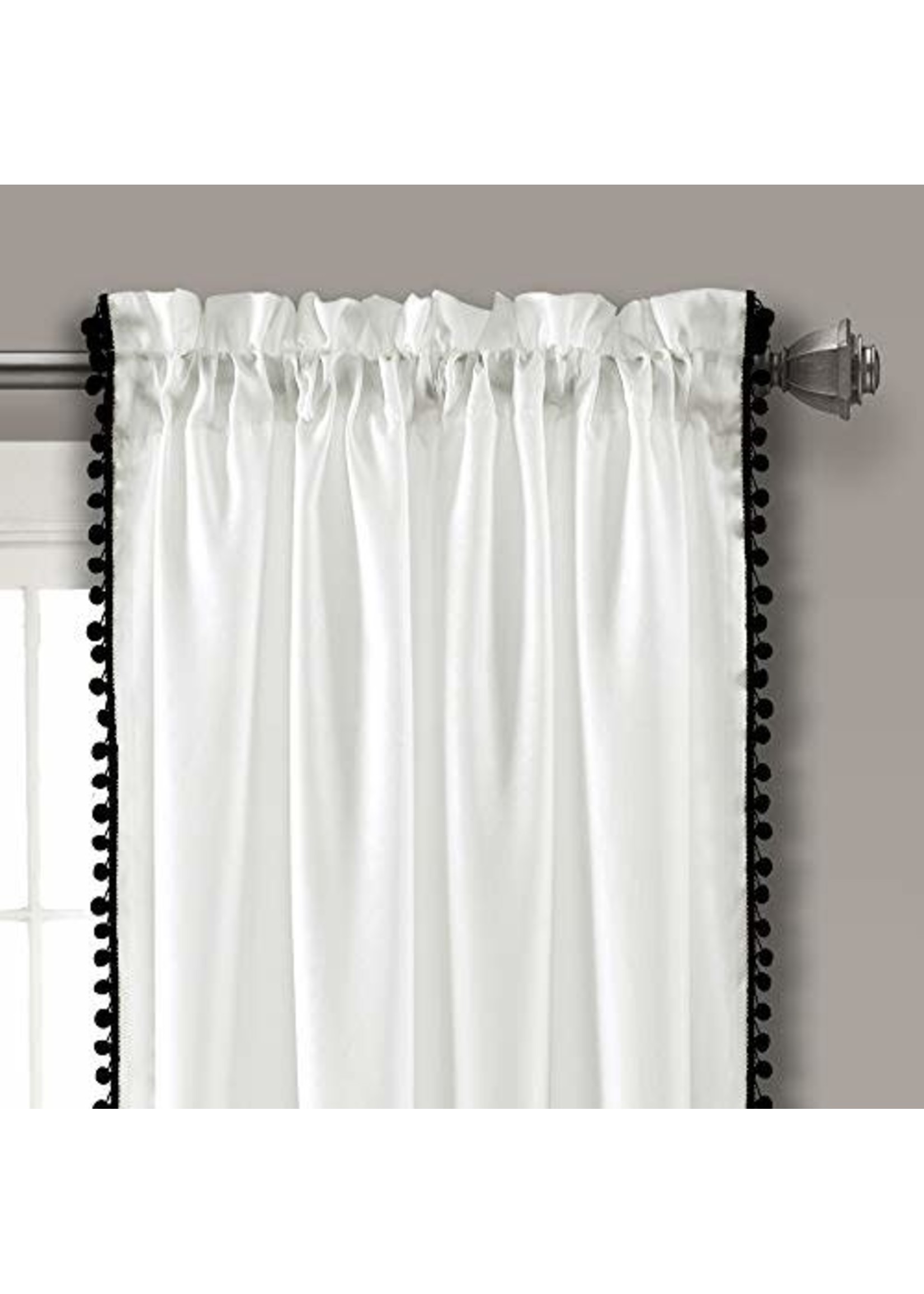 50"x63" Pom Pom Window Curtain Panel Black - Lush Décor