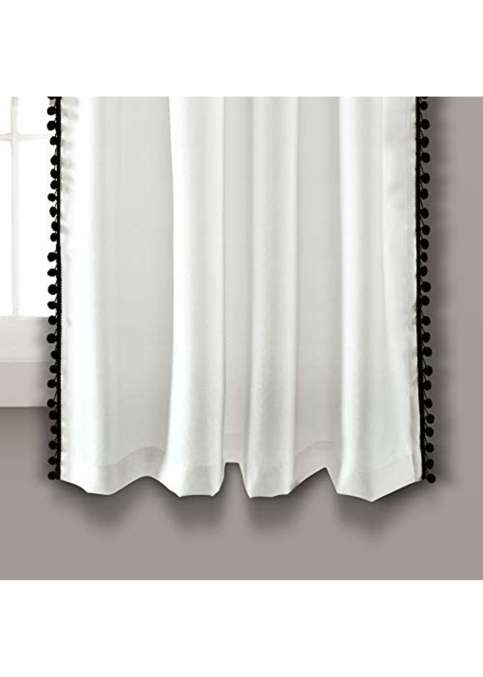 50"x63" Pom Pom Window Curtain Panel Black - Lush Décor