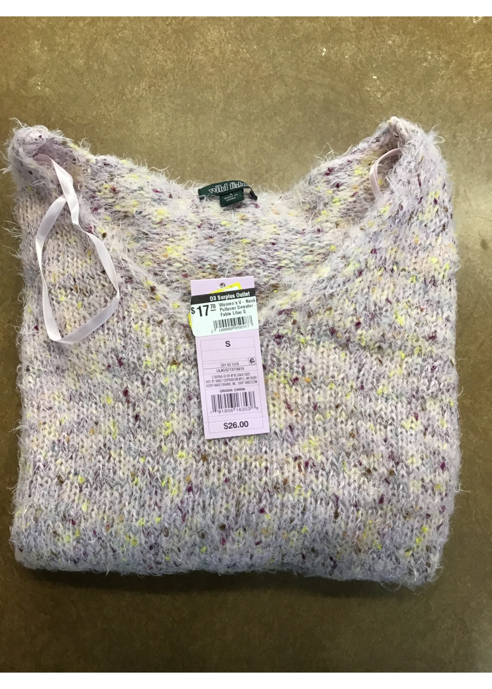 Women's V-Neck Fuzzy Pullover Sweater - Wild Fable Lilac S, Purple