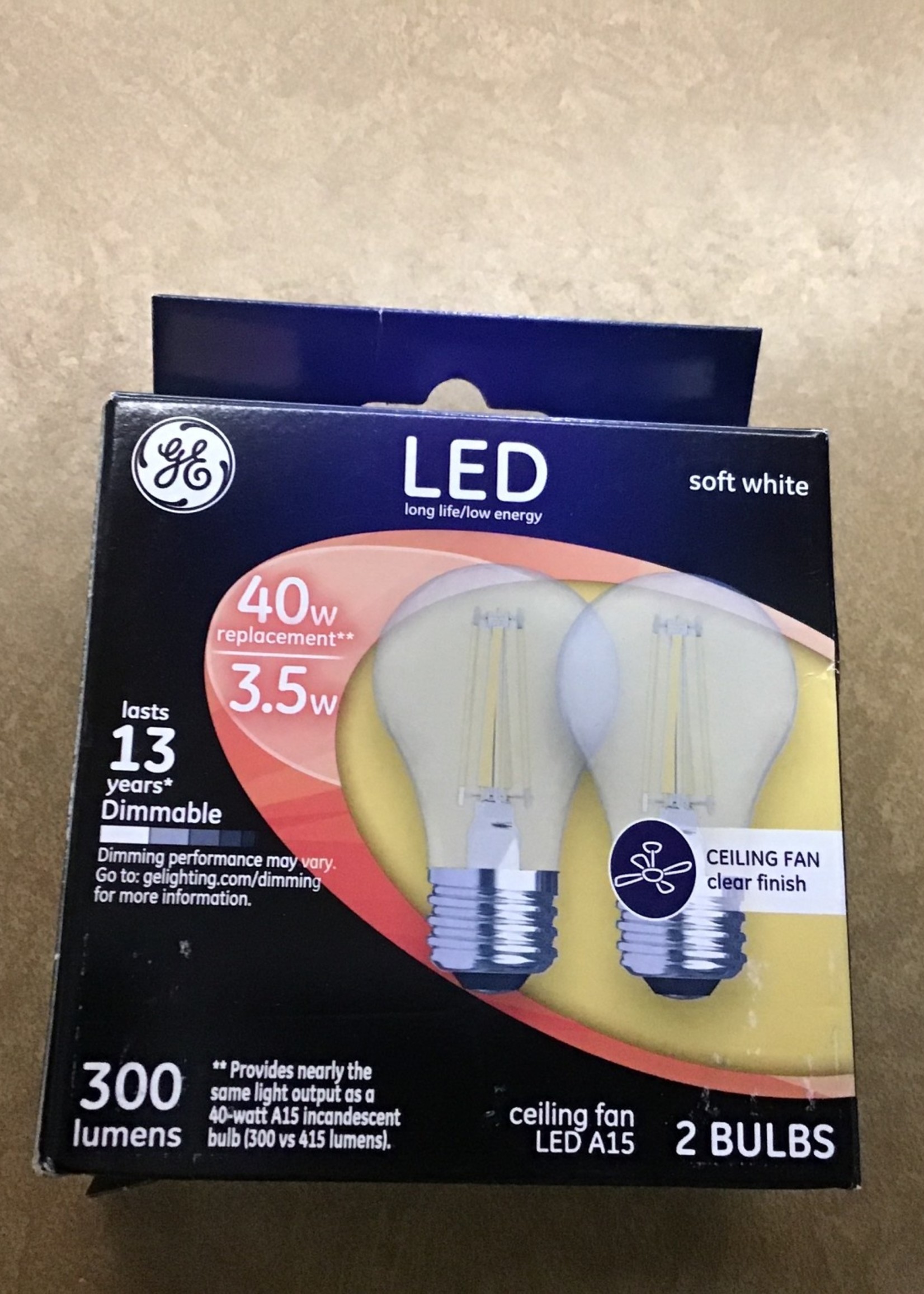 GE LED 40Watt A15 Ceiling Fan Light Bulb (2Pk) Soft White, Clear Bulb