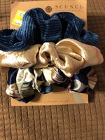 scunci Scrunchie - Blue Print/Gold Solid/Teal Solid - 3pk