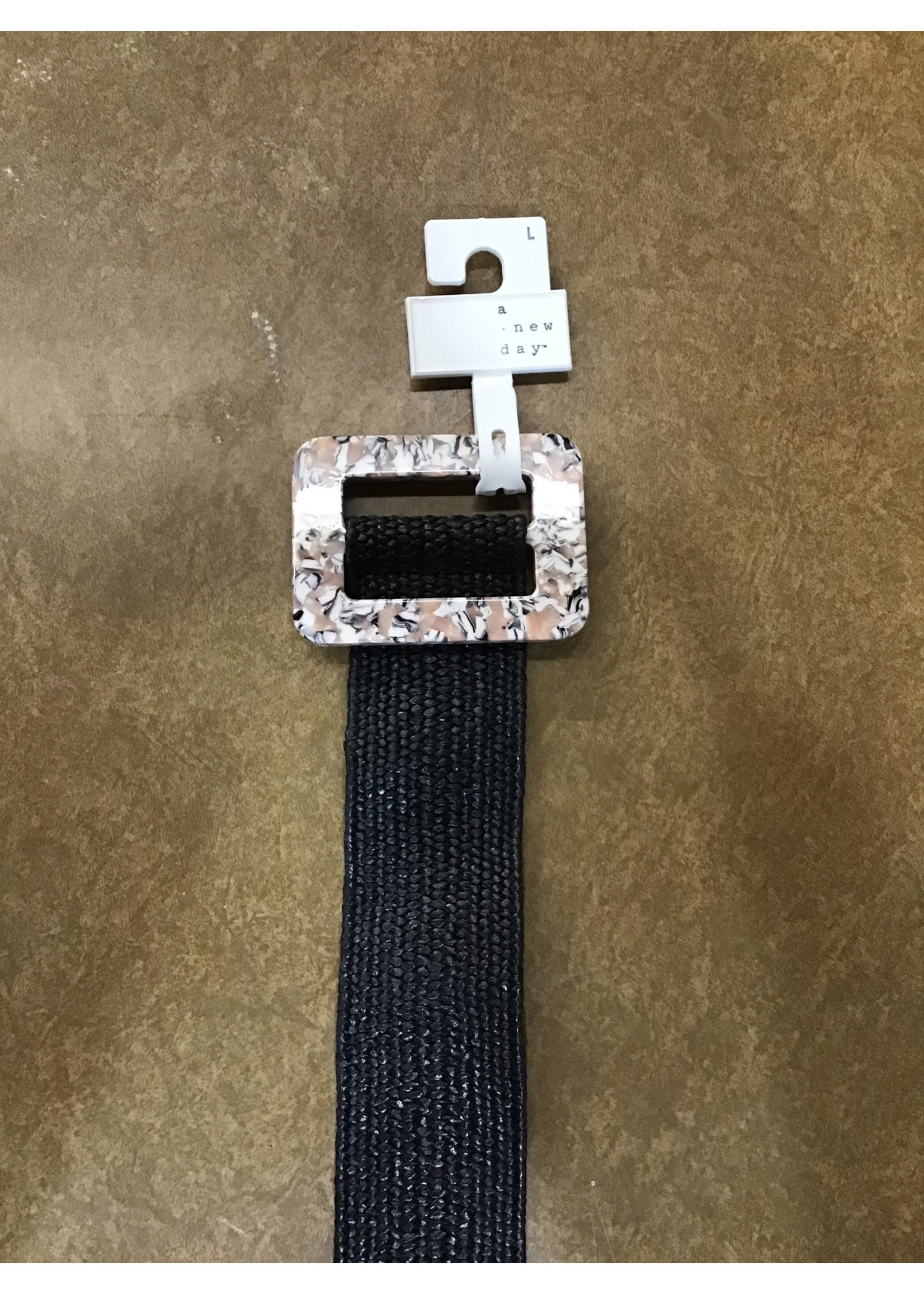 Women's Confetti Resin Buckle Stretch Straw Belt - A New Day™ Black L