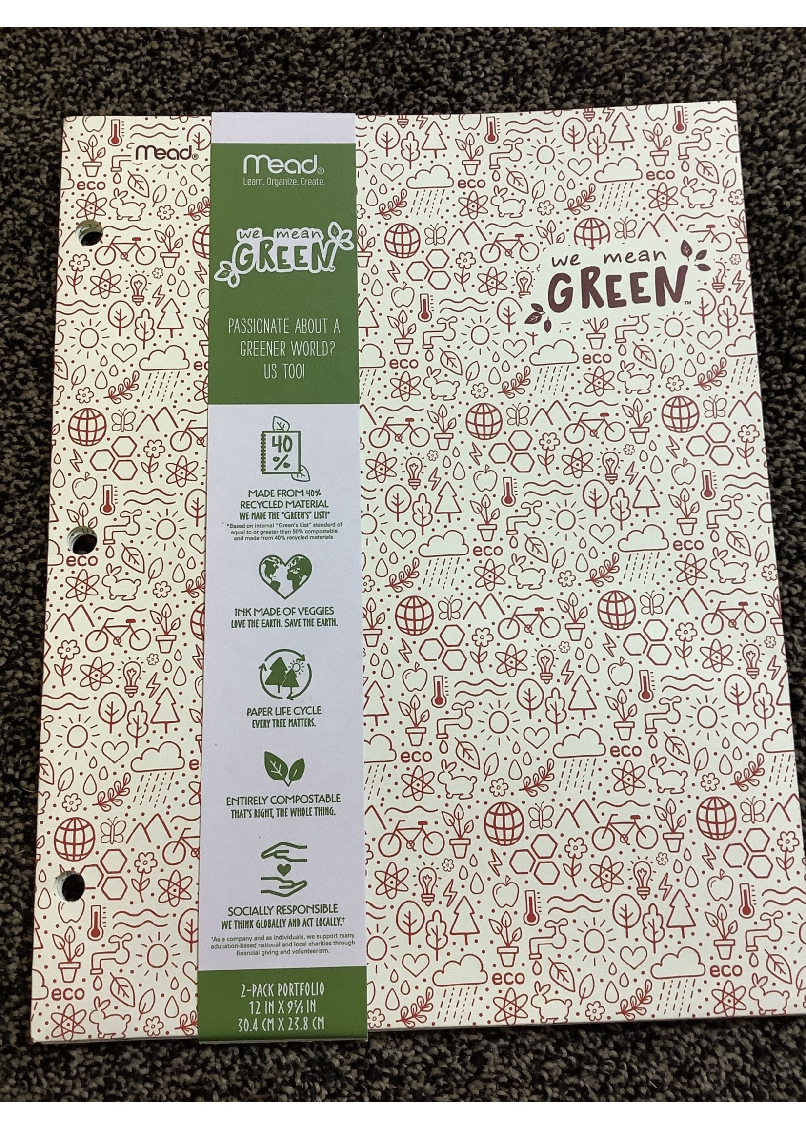 2pk Recycled Portfolios 2 Pocket Wide Ruled Blue and Red - Mead