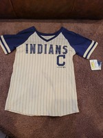 Girls Medium 7/8 Pinstripe V-Neck T-Shirt Cleveland Indians