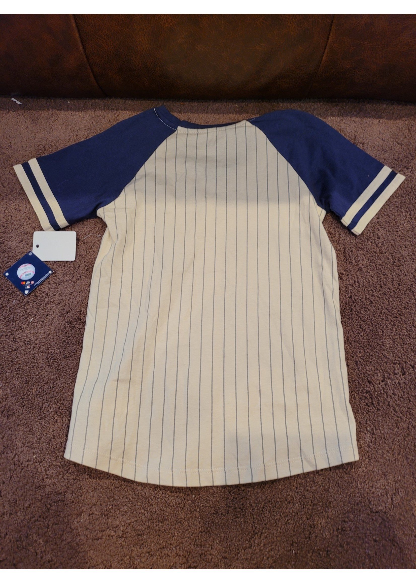 Girls Medium 7/8 Pinstripe V-Neck T-Shirt Cleveland Indians