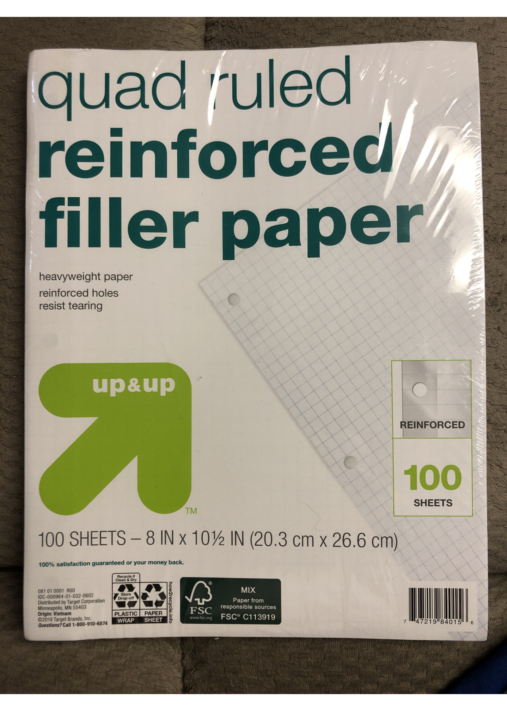 Up & Up 100ct Quad Ruled Filler Paper Reinforced  - Up&Up™