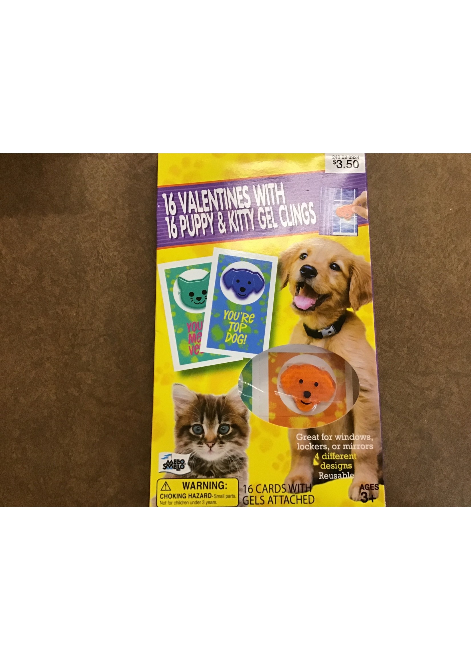 16ct Puppy & Kitty Valentines With Gel Clings - Mello Smello