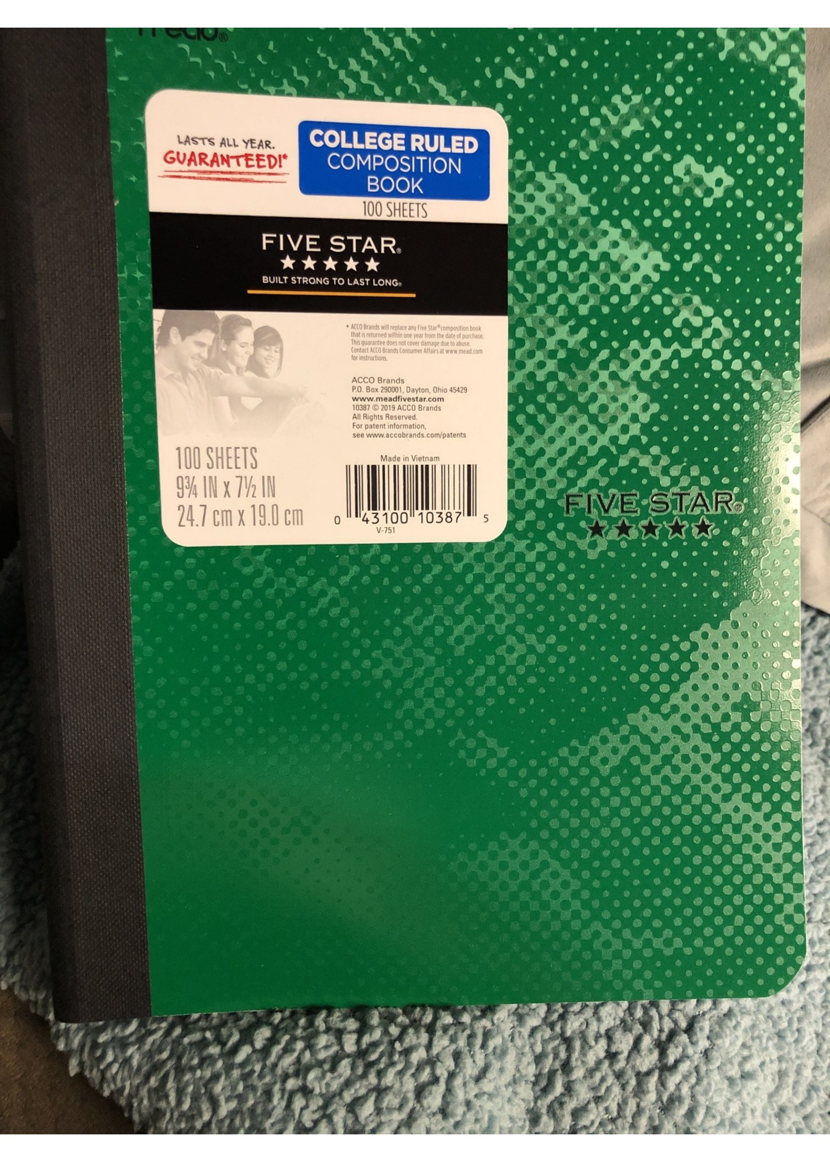 Five Star College Ruled Composition Notebook Green