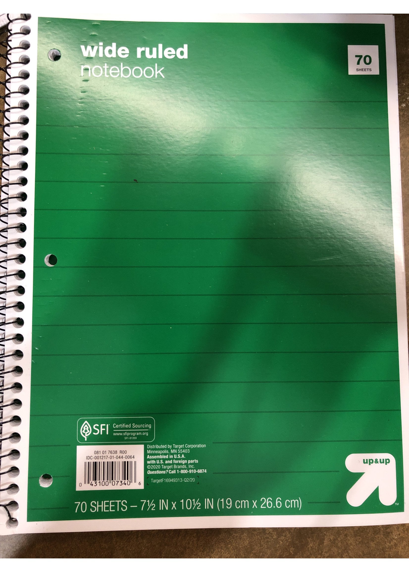 Wide Ruled Green 1 Subject Flexible Paperboard Cover Spiral Notebook - Up&Up™
