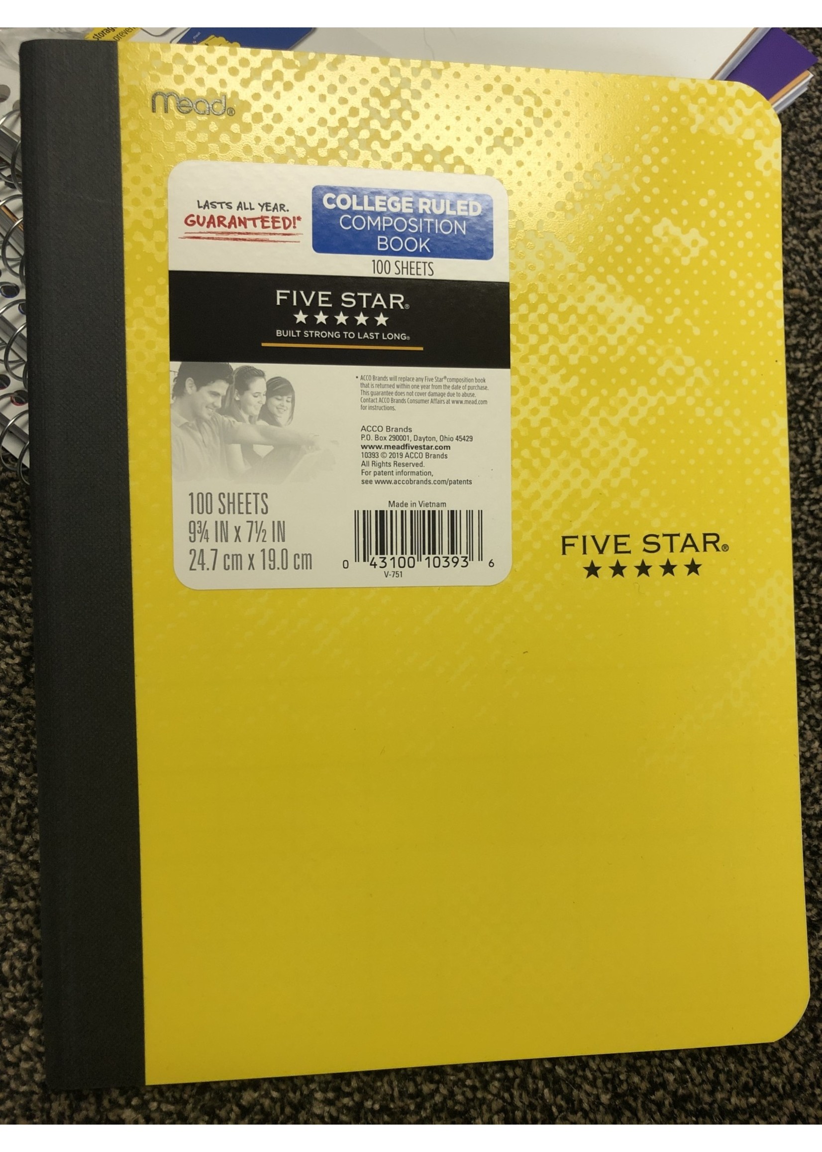 Five Star College Ruled Composition Notebook Yellow