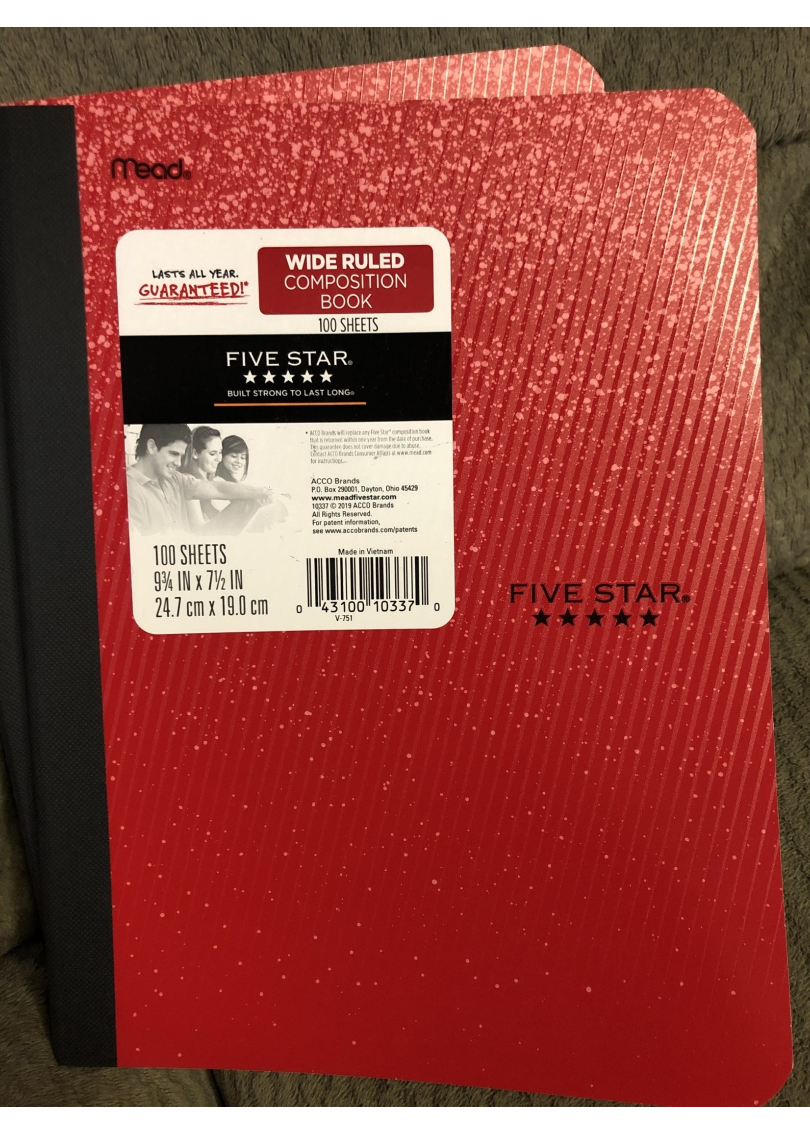 Five Star Wide Ruled Composition Notebook Red