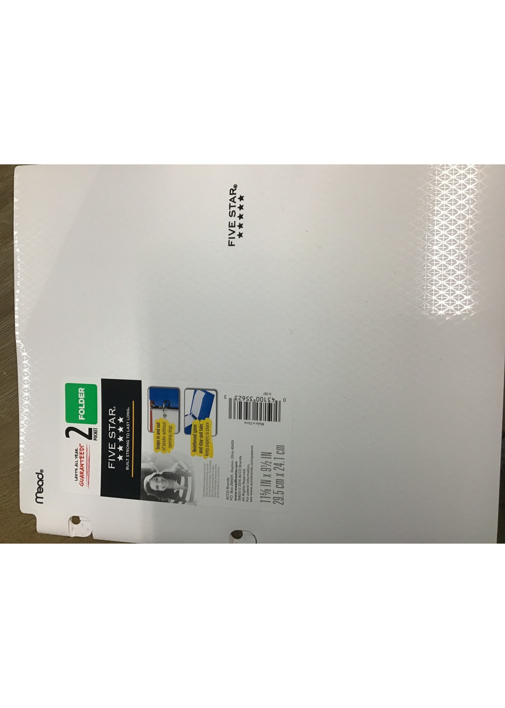 Snap-in Portfolio 2 Pocket White - Five Star