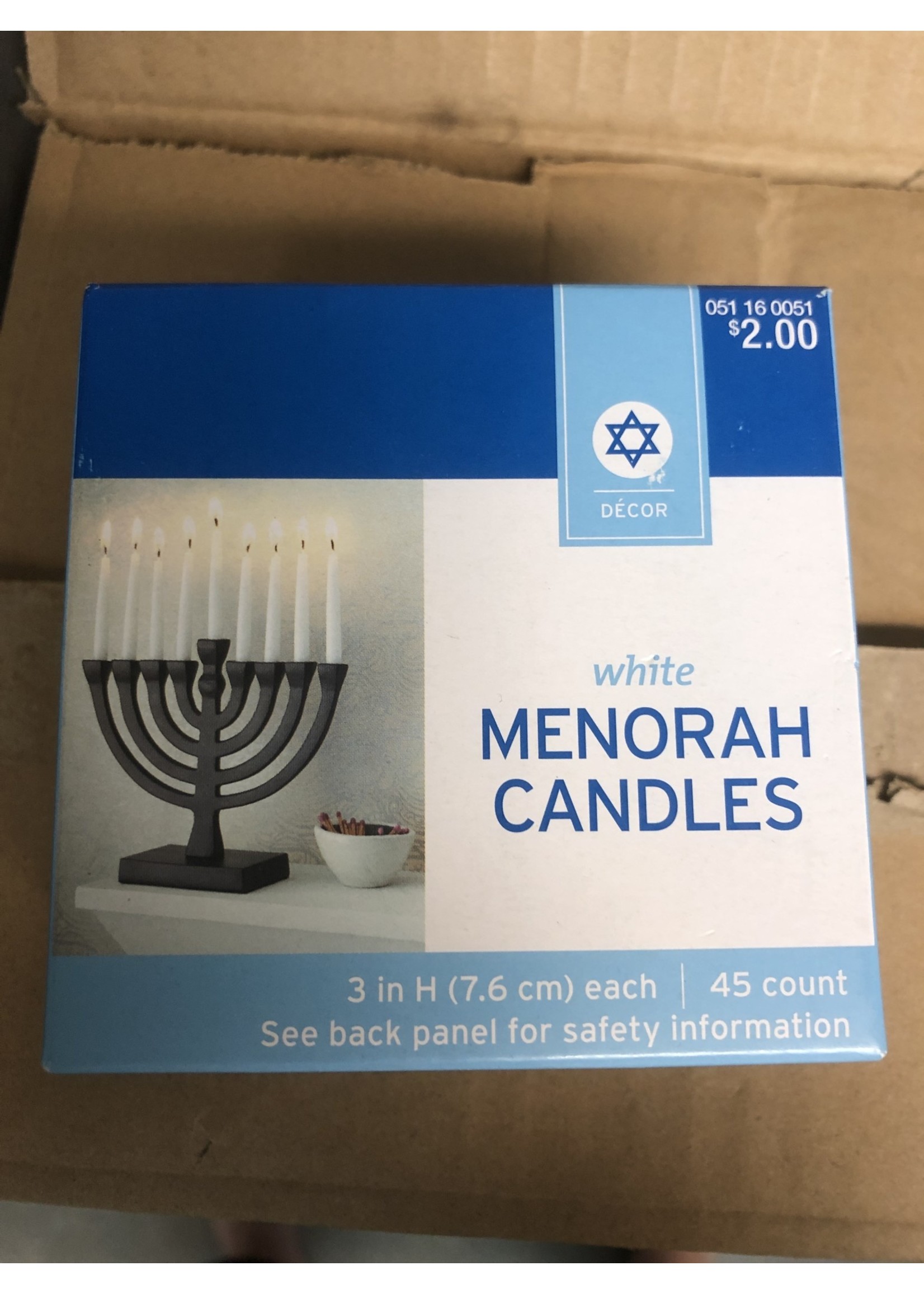 45ct 3in Menorah Flame Candles White with Satin Finish