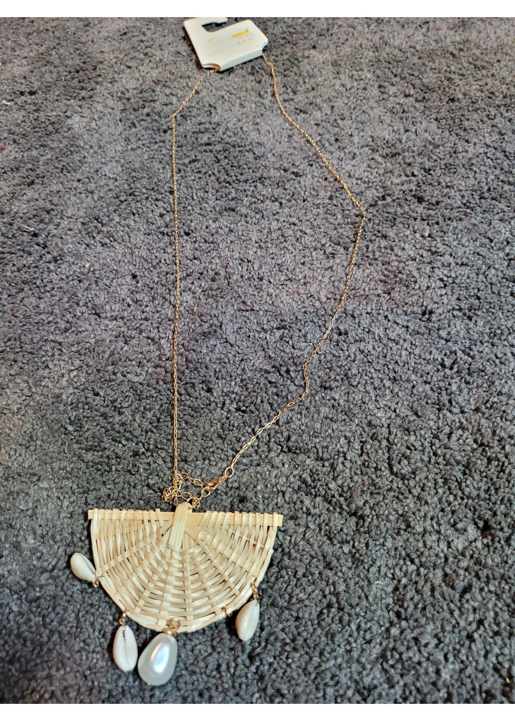 Raffia, Shells and Pearl Pendant Necklace - A New Day™ Gold