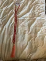 Semi Precious Beaded Tassel Pendant Neckalce - Cherry/Gold