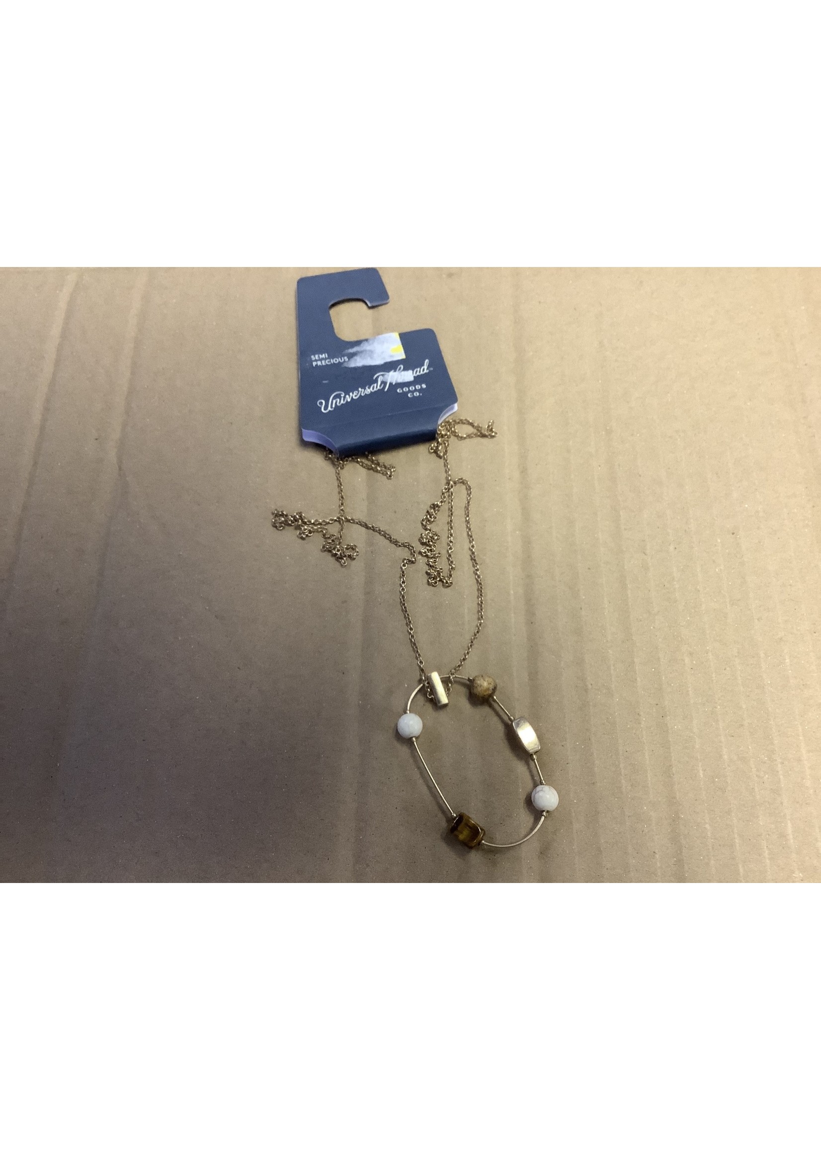 Oval Wire with Stationed Mixed Semi-Precious Beads Pendant Necklace - Universal Thread Brown