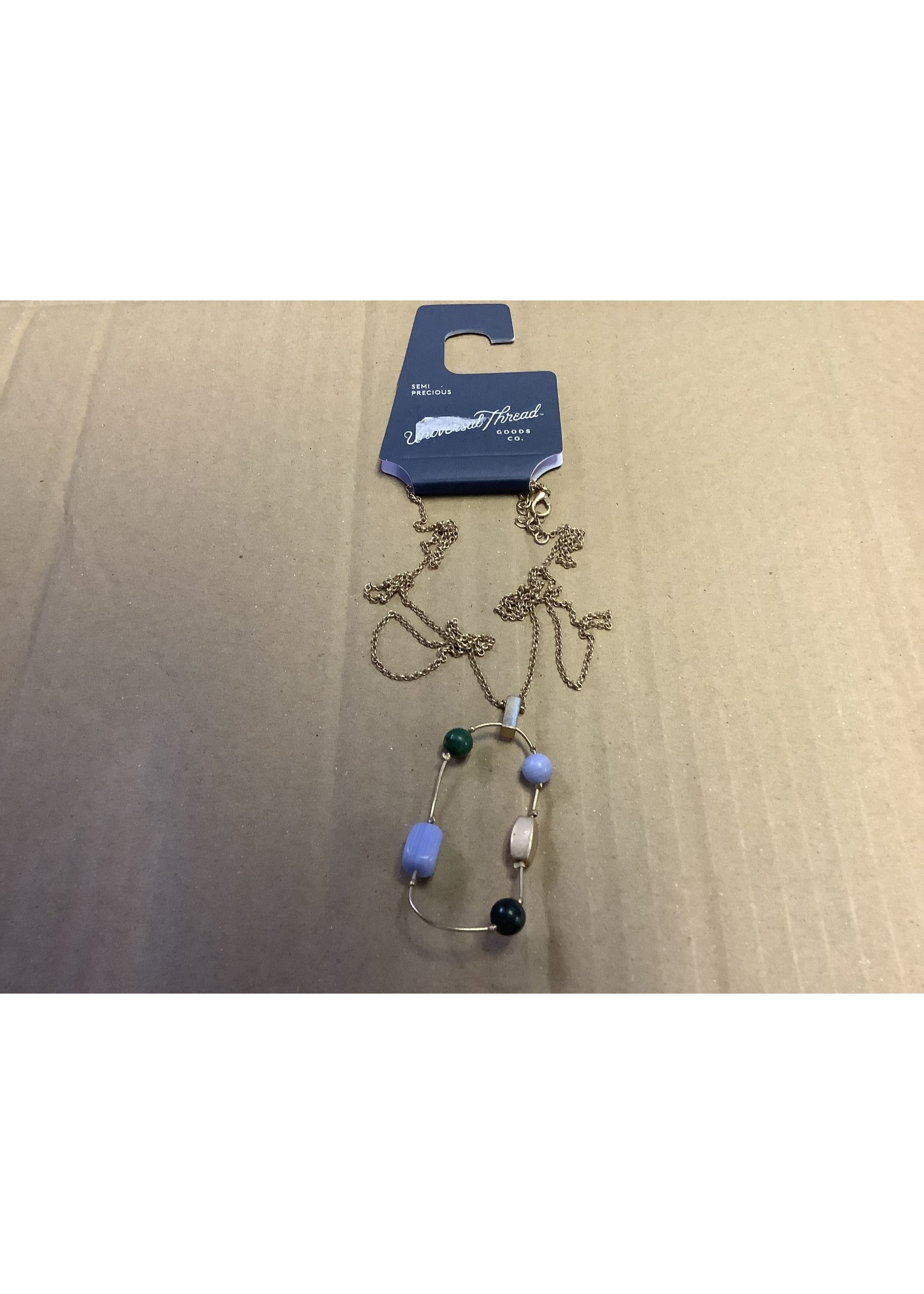 Oval Wire with Stationed Mixed Semi-Precious Beads Pendant Necklace - Universal Thread Green