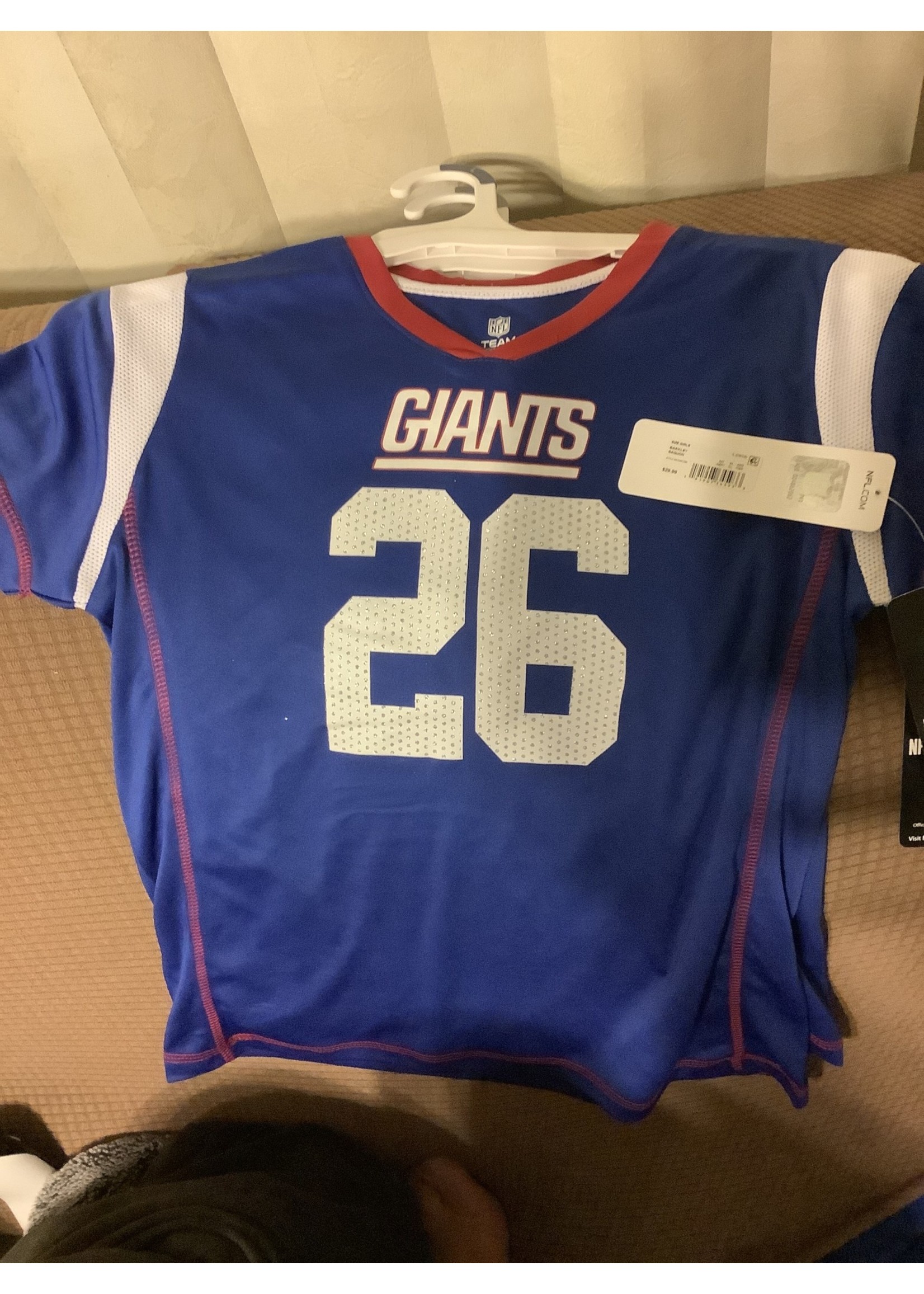 NFL New York Giants Girls' Barkley Saquon Short Sleeve Poly Top L