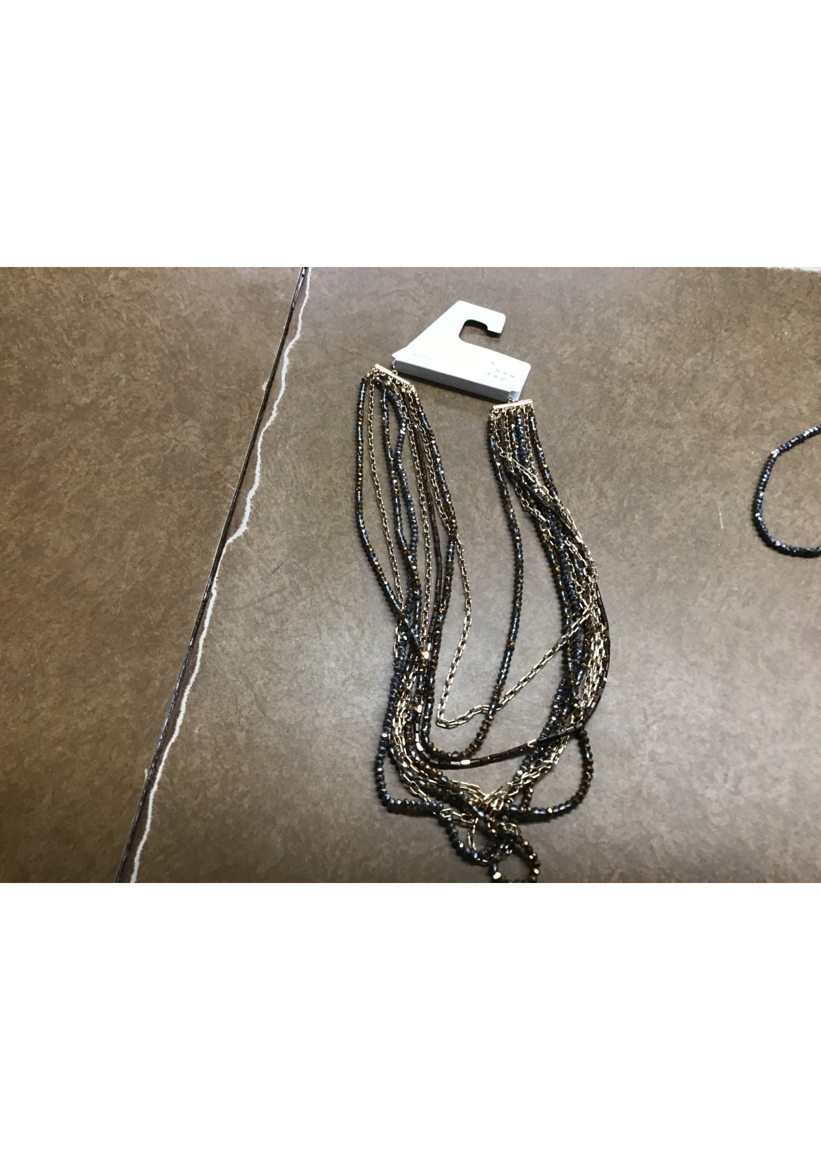 8 Row Glass Metal Chain, Beaded and Multi-Strand Necklace - A New Day Brown