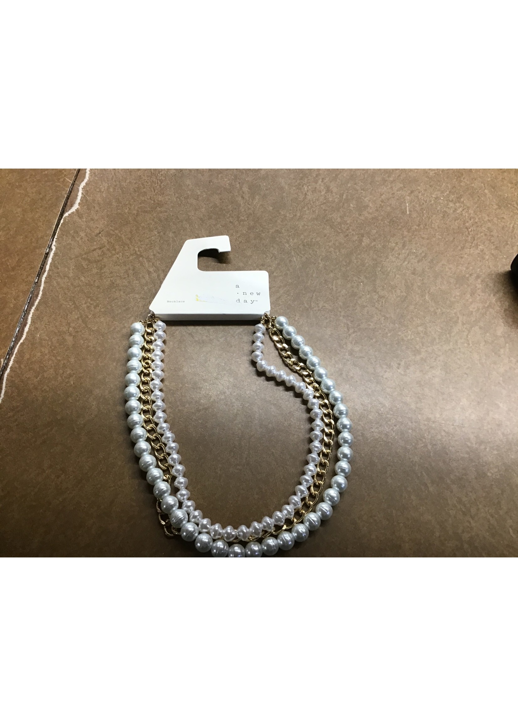 3 Row Pearl and Chain Necklace - A New Day Gold